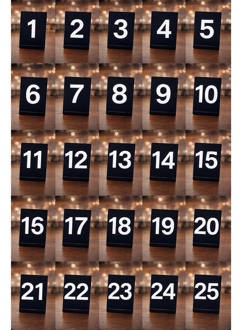 Acrylic Table Number Set 1–25 Black Glossy – Upright Stand for Restaurants & Cafes - Image 2